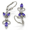 Rhodium Plated Long Earring, Leaf Design, with Amethyst and White Cubic Zirconia, Polished, Rhodium Finish, 02.236.0013.7