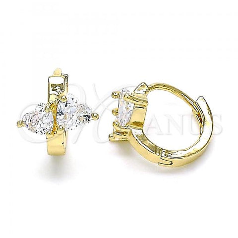 Oro Laminado Huggie Hoop, Gold Filled Style Heart Design, with White Cubic Zirconia, Polished, Golden Finish, 02.210.0548.12