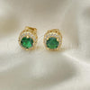 Oro Laminado Stud Earring, Gold Filled Style with Green Cubic Zirconia and White Micro Pave, Polished, Golden Finish, 02.342.0200