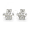 Sterling Silver Stud Earring, Crown Design, with White Cubic Zirconia, Polished, Rhodium Finish, 02.336.0048