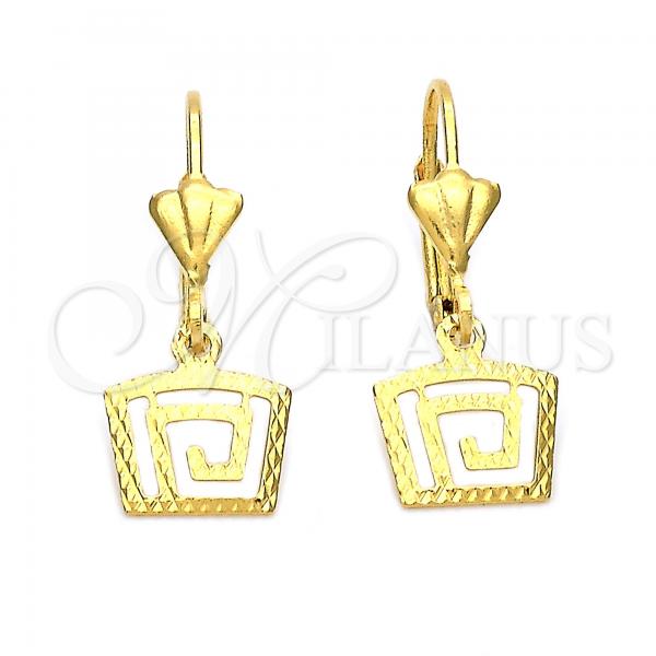 Oro Laminado Dangle Earring, Gold Filled Style Spiral Design, Diamond Cutting Finish, Golden Finish, 5.067.012