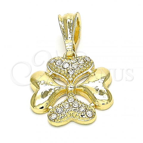 Oro Laminado Fancy Pendant, Gold Filled Style Heart Design, with White Crystal, Polished, Golden Finish, 05.351.0085