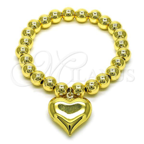 Oro Laminado Fancy Bracelet, Gold Filled Style Heart and Ball Design, Polished, Golden Finish, 03.341.0217.07