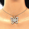 Oro Laminado Pendant Necklace, Gold Filled Style Butterfly Design, with White Crystal, Polished, Golden Finish, 04.253.0009.20