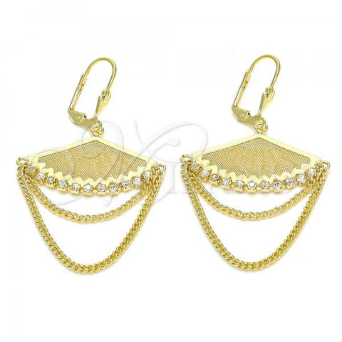 Oro Laminado Long Earring, Gold Filled Style with White Crystal, Polished, Golden Finish, 02.270.0052
