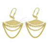 Oro Laminado Long Earring, Gold Filled Style with White Crystal, Polished, Golden Finish, 02.270.0052
