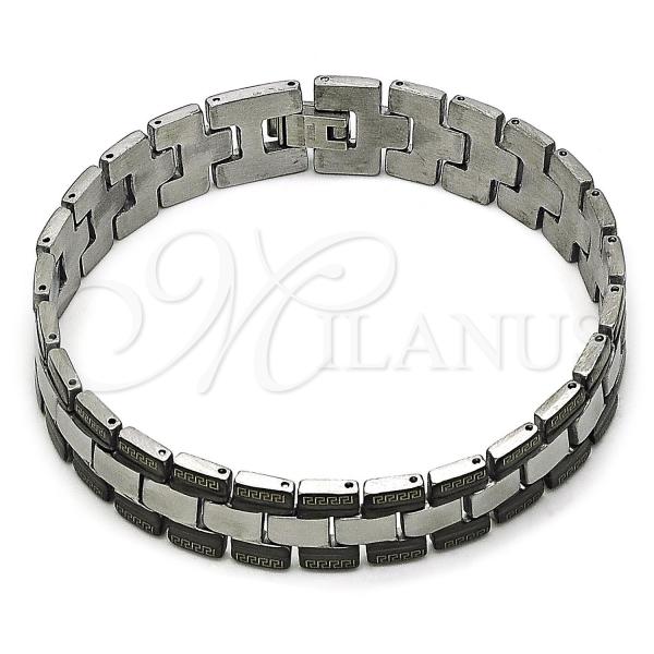 Stainless Steel Solid Bracelet, Greek Key Design, Polished, Two Tone, 03.114.0369.2.09