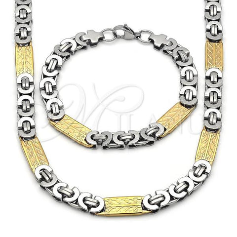 Stainless Steel Necklace and Bracelet, Polished, Two Tone, 06.363.0053