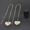 Oro Laminado Threader Earring, Gold Filled Style Heart Design, Diamond Cutting Finish, Golden Finish, 02.64.0576