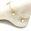 Oro Laminado Charm Anklet , Gold Filled Style Heart and Love Design, Polished, Golden Finish, 03.63.2202.10