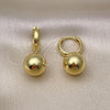 Oro Laminado Dangle Earring, Gold Filled Style Ball Design, Polished, Golden Finish, 02.341.0201