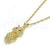Oro Laminado Pendant Necklace, Gold Filled Style Owl Design, with Garnet Cubic Zirconia and White Micro Pave, Polished, Golden Finish, 04.156.0141.20