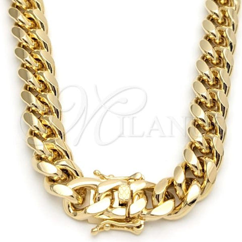 Oro Laminado Basic Necklace, Gold Filled Style Miami Cuban Design, Polished, Golden Finish, 03.419.0018.24