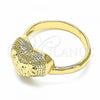 Oro Laminado Elegant Ring, Gold Filled Style Heart Design, Diamond Cutting Finish, Golden Finish, 01.233.0003.10 (Size 10)