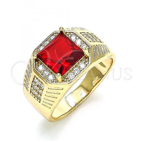 Oro Laminado Mens Ring, Gold Filled Style with Garnet Cubic Zirconia and White Micro Pave, Polished, Golden Finish, 01.266.0046.1.11