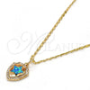 Oro Laminado Pendant Necklace, Gold Filled Style Star Design, with Blue Topaz Opal and White Micro Pave, Polished, Golden Finish, 04.63.1325.2.18