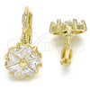 Oro Laminado Leverback Earring, Gold Filled Style with White Cubic Zirconia, Polished, Golden Finish, 02.210.0225