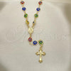 Oro Laminado Medium Rosary, Gold Filled Style Caridad del Cobre and Crucifix Design, Multicolor Resin Finish, Golden Finish, 09.63.0113.18