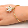 Oro Laminado Individual Bangle, Gold Filled Style Elephant Design, with White Crystal, White Enamel Finish, Golden Finish, 07.179.0002 (02 MM Thickness, One size fits all)