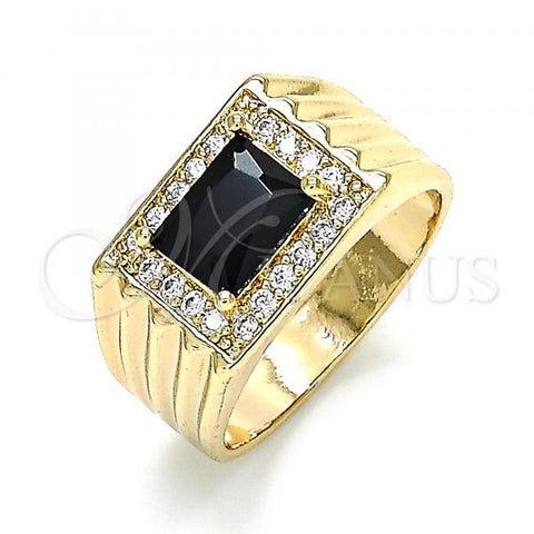 Oro Laminado Mens Ring, Gold Filled Style with Black Cubic Zirconia and White Micro Pave, Polished, Golden Finish, 01.266.0048.2.10