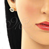 Oro Laminado Stud Earring, Gold Filled Style Lips Design, with White Micro Pave, Polished, Golden Finish, 02.210.0400