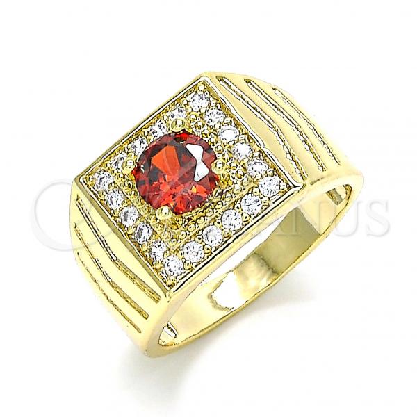 Oro Laminado Mens Ring, Gold Filled Style with Garnet and White Cubic Zirconia, Polished, Golden Finish, 01.283.0027.1.12