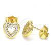 Oro Laminado Stud Earring, Gold Filled Style Heart Design, with White Cubic Zirconia, Polished, Golden Finish, 02.156.0515