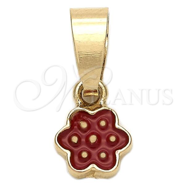 Oro Laminado Fancy Pendant, Gold Filled Style Flower Design, Red Enamel Finish, Golden Finish, 05.163.0067.3