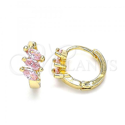 Oro Laminado Huggie Hoop, Gold Filled Style with Pink Cubic Zirconia, Polished, Golden Finish, 02.210.0642.4.12
