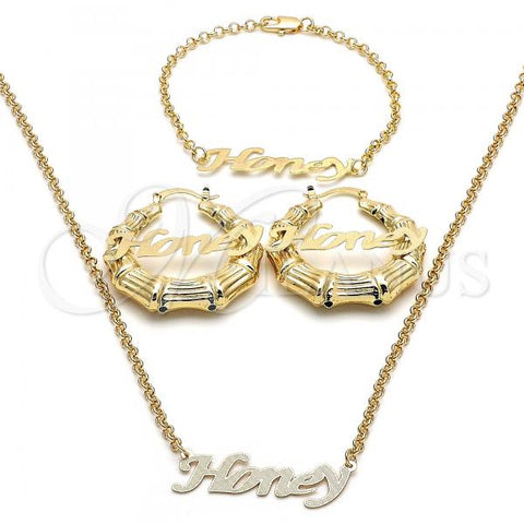 Oro Laminado Necklace, Bracelet and Earring, Gold Filled Style Polished, Golden Finish, 06.63.0249