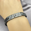 Stainless Steel Solid Bracelet, Greek Key Design, Polished, Black Rhodium Finish, 03.114.0244.2.09