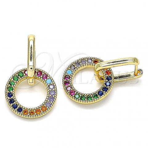 Oro Laminado Huggie Hoop, Gold Filled Style with Multicolor Cubic Zirconia, Polished, Golden Finish, 02.210.0486.4.12