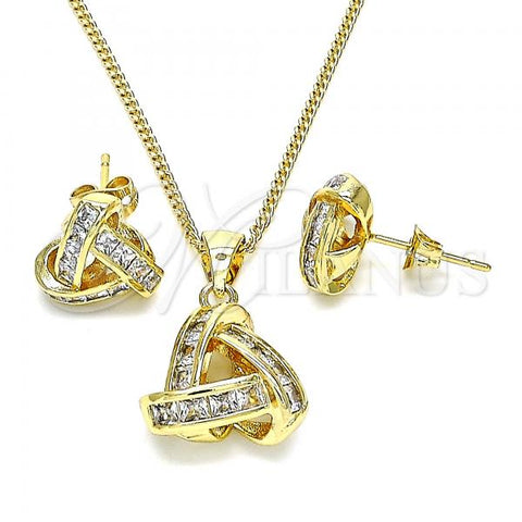 Oro Laminado Earring and Pendant Adult Set, Gold Filled Style Love Knot Design, with White Cubic Zirconia, Polished, Golden Finish, 10.342.0061