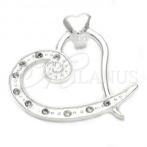 Sterling Silver Fancy Pendant, and Heart with White Cubic Zirconia, Polished, Silver Finish, 05.16.0211