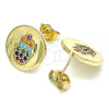 Oro Laminado Stud Earring, Gold Filled Style Hand of God Design, with Multicolor Micro Pave, Polished, Golden Finish, 02.210.0432