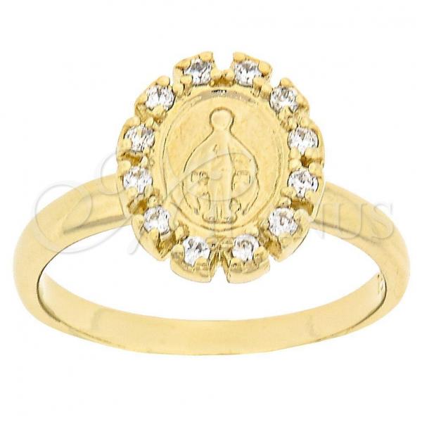 Oro Laminado Multi Stone Ring, Gold Filled Style Virgen Maria Design, with White Cubic Zirconia, Polished, Golden Finish, 5.165.022.06 (Size 6)