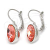 Rhodium Plated Leverback Earring, Teardrop Design, with Rose Peach Swarovski Crystals, Polished, Rhodium Finish, 02.239.0014.2