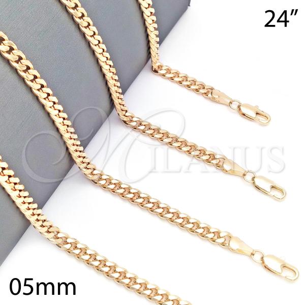 Oro Laminado Basic Necklace, Gold Filled Style Miami Cuban Design, Polished, Golden Finish, 04.63.1359.24