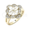 Oro Laminado Multi Stone Ring, Gold Filled Style Flower Design, with White Cubic Zirconia, Polished, Golden Finish, 01.210.0093.06 (Size 6)