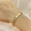 Oro Laminado Fancy Bracelet, Gold Filled Style Heart Design, Diamond Cutting Finish, Tricolor, 03.380.0142.07