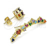 Oro Laminado Earcuff Earring, Gold Filled Style with Multicolor Cubic Zirconia, Polished, Golden Finish, 02.210.0627