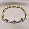 Oro Laminado Fancy Bracelet, Gold Filled Style Four-leaf Clover and Miami Cuban Design, with Black Micro Pave, Polished, Golden Finish, 03.284.0057.3.07