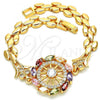 Oro Laminado Fancy Bracelet, Gold Filled Style with Multicolor Cubic Zirconia, Polished, Golden Finish, 03.210.0110.07
