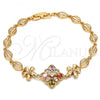 Oro Laminado Fancy Bracelet, Gold Filled Style Flower Design, with Multicolor Cubic Zirconia, Polished, Golden Finish, 03.323.0010.08