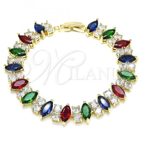 Oro Laminado Fancy Bracelet, Gold Filled Style with Multicolor Cubic Zirconia, Polished, Golden Finish, 03.284.0002.5.07