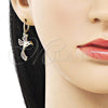 Oro Laminado Long Earring, Gold Filled Style Bird Design, with Ruby Micro Pave, Polished, Golden Finish, 02.196.0103