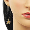 Oro Laminado Threader Earring, Gold Filled Style Star Design, with Multicolor Micro Pave, Polished, Golden Finish, 02.210.0808.1