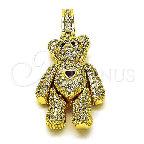 Oro Laminado Fancy Pendant, Gold Filled Style Teddy Bear Design, with White and Black Micro Pave, Polished, Golden Finish, 05.341.0085