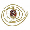 Oro Laminado Pendant Necklace, Gold Filled Style Flower Design, with Garnet and White Cubic Zirconia, Polished, Golden Finish, 04.346.0006.20