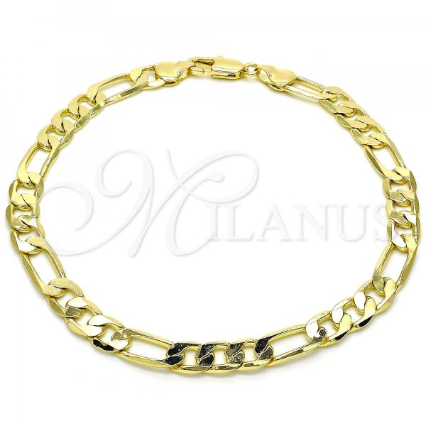 Oro Laminado Basic Anklet, Gold Filled Style Figaro Design, Polished, Golden Finish, 5.222.012.10